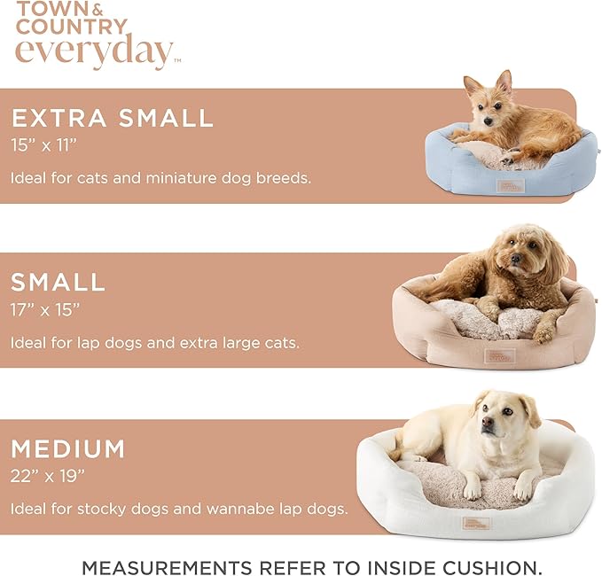 Town & Country Everyday CuddleTown Faux Linen Comfy Cozy Cuddler Pet Bed, Supportive & Calming, Non-Slip Bottom, Machine Washable Cover, Warm Taupe, XS 20"x14"x6"