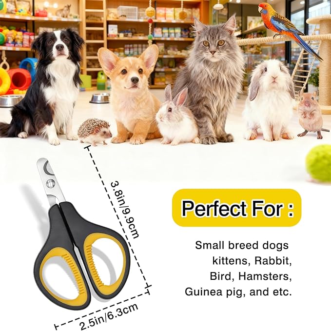 Professional Pet Nail Clippers(Yellow,2-Pack) for Cats & Small Pets, Upgraded Stainless Steel Claw Trimmers for Kittens, Puppies, Rabbits & Small Dogs