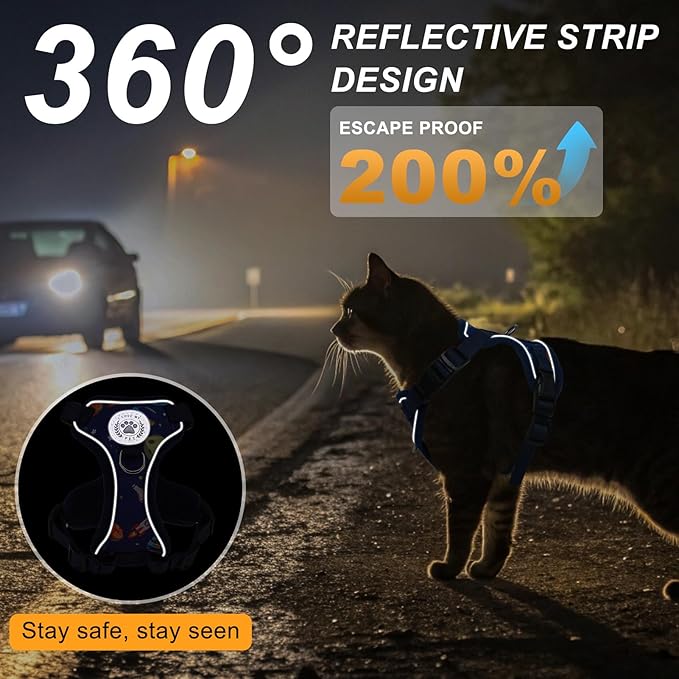 BEAUTYZOO Cat Harness and Leash for Walking, Escape Proof Soft Adjustable Vest Harnesses for Small Cats Kittens, Easy Control Breathable Reflective Strips Jacket, Blue, S