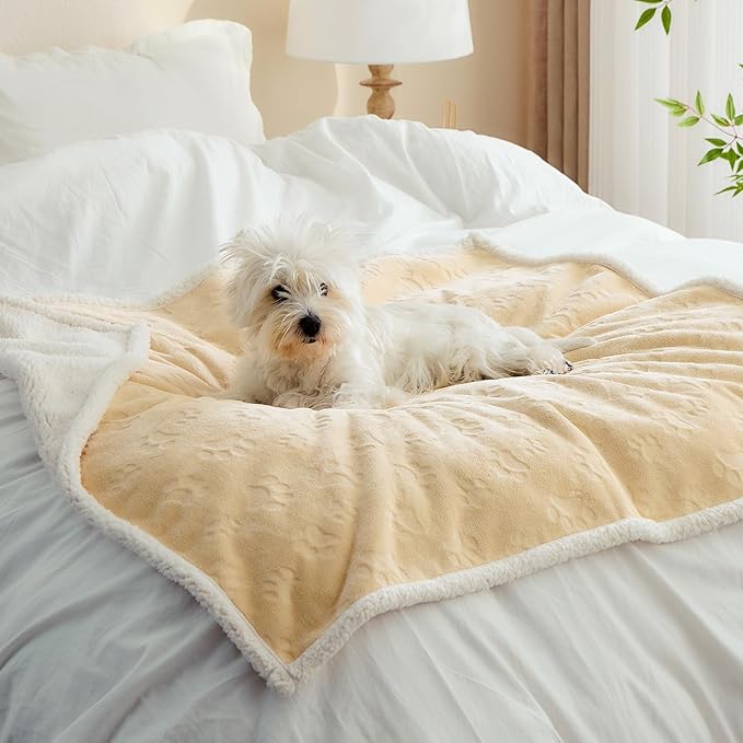 Qeils Pet Blankets for Cats - Waterproof Cat Blanket Washable - Sherpa Fleece Puppy Blanket, Soft Plush Reversible Throw Protector for Bed Couch Car Sofa, 40"X50", Khaki