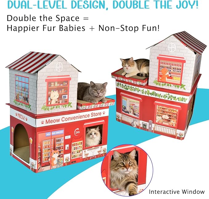 Cardboard Cat House for Indoor Cats, Double Layer Cat Scratcher House for Large Kitty Rabbit Bunny, Scratch & Sleep 2 in 1 Design, Durable & Easy to Assemble Scratching Bed(Convenience Store)