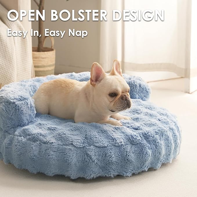 EHEYCIGA Dog Bed Medium Size Dog, Fluffy Small Dog Couch with Removable Washable Cover, Bolster Pet Sofa, Waterproof and Non-Slip, 30" x 30"x 8.5", Blue