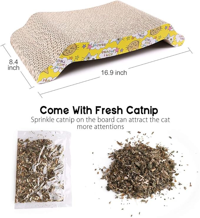 PrimePets Cat Scratcher Lounge 2-Pack, Reversible S-Shaped Corrugated Cardboard Cat Scratch Pad, Durable Cat Bed for Indoor Kittens & Small Cats, Includes Catnip, 17 x 8.5 Inches