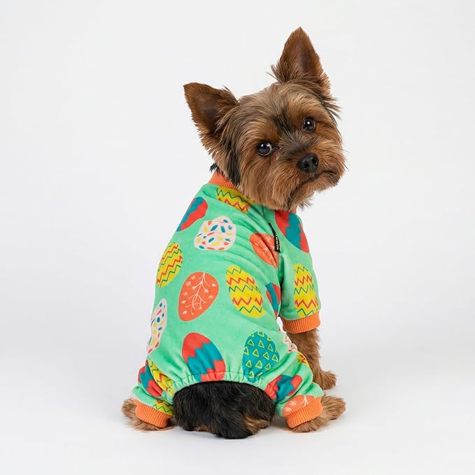 Fitwarm Easter Egg Dog Pajamas, Holiday Dog Clothes for Small Dogs Girl Boy, Pet Easter Outfit, Puppy Cat Onesie, Lightweight Velvet, Light Green, Orange, Large