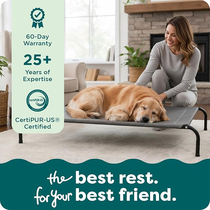 FurHaven Elevated Dog Bed, Cooling Raised Pet Cot with Breathable Mesh, Durable Steel Frame, Indoor/Outdoor Use, Easy Assembly, Jumbo XL, Nylon Mesh with Steel Frame, Graphite Gray