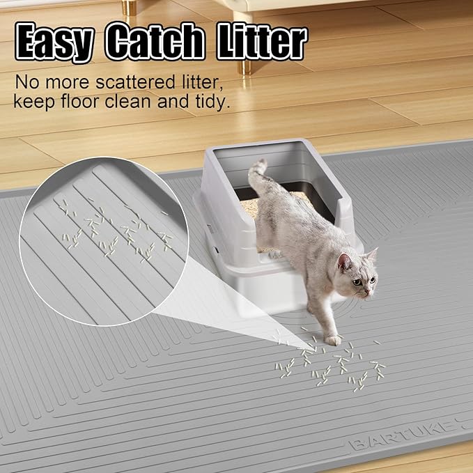 Silicone Cat Litter Mat, 50" x 36" Extra Large Litter Trapping Mat for Litter Box, Leak-Proof, Non-Slip, Kitty Litter Mats with Soft Texture for Floor, Keeping The Floor Clean (Light Grey)