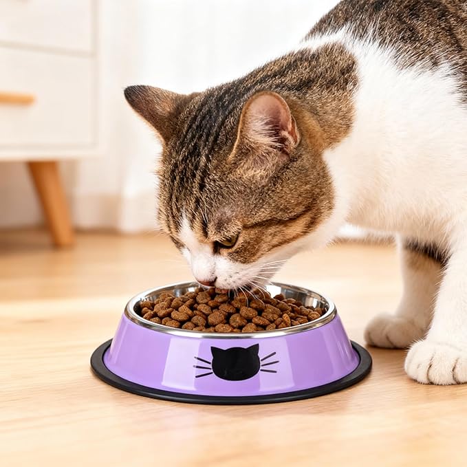 Kifmurase Stainless Steel Cat Bowl 8PCS Non-Slip Cat Food Dishes, 7oz Metal Pet Food and Water Bowls with Non Slip Base for Cats Small Dogs Stackable Feeding