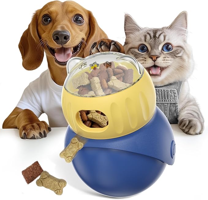 BSISUERM Cat Interactive Toys for Indoor Cats Adjustable Treat Puzzle Food Dispenser Weight Loss Tumbler Slow Feeder Fun Kitty Sliding Rolling Ball Enrichment Toy for Kitten Adult Cats Small Dogs