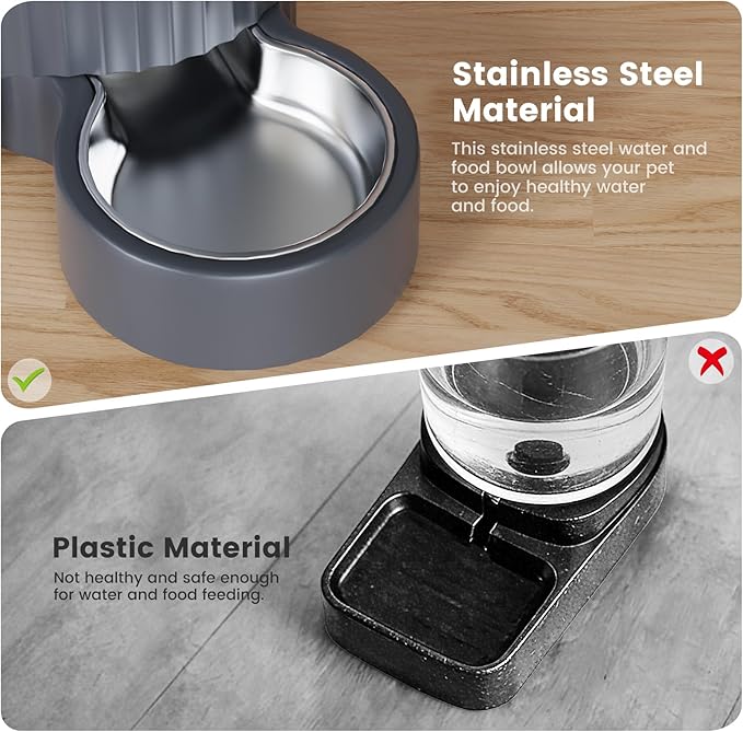 Gardner Pet Automatic Gravity Cat Food Feeder and Water Dispenser Stainless Steel Two-in-One Set Large Capacity Dispenser for Pets Dogs, Puppies, Kittens-(0.8 Gallons x 2)