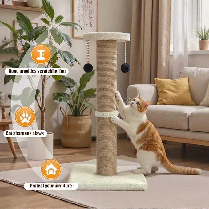 Cat Scratching Post, 32 Inch Tall Scratching Post for Indoor with 2 Ball Cat Scratcher for Medium and Large Cats