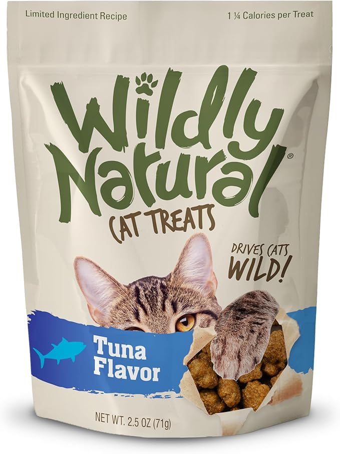 Wildly Natural Cat Treats, Low Calorie Cat Treats, No Grains, Healthy Snacks Made with Natural Ingredients, Kitten Essentials, High Protein Snack, Tuna Flavor, 2.5 oz