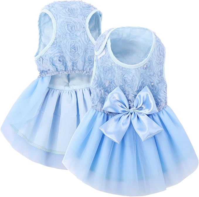 ASENKU Dog Dress Pet Wedding Dress Princess Lace Puppy Birthday Party Outfit Formal Apparel Girl for Small Medium Dogs Cats (2XL, Blue)