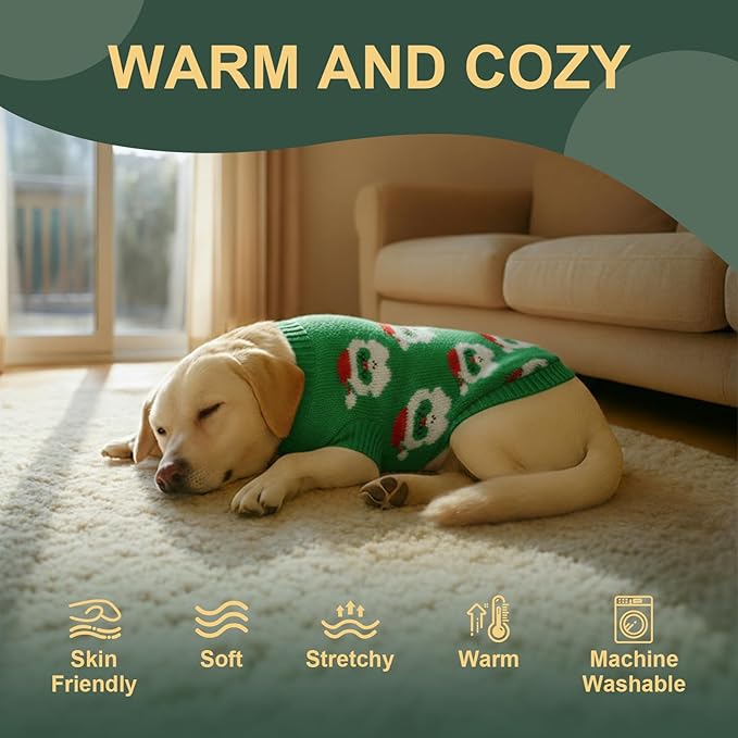 Dog Sweater Knitted for Small to Large Dogs Boy Girl, Classic Turtleneck Dog Christmas Sweaters, Warm & Soft Santa Claus Pet Clothes for Winter (Green, XS)