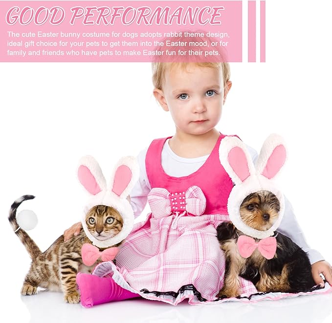 6 Pieces Easter Cute Costume Bunny Rabbit Hat with Ears Cat Bowtie Collar Tail for Cats and Small Dogs Party Costume Easter Pet Accessory Headwear