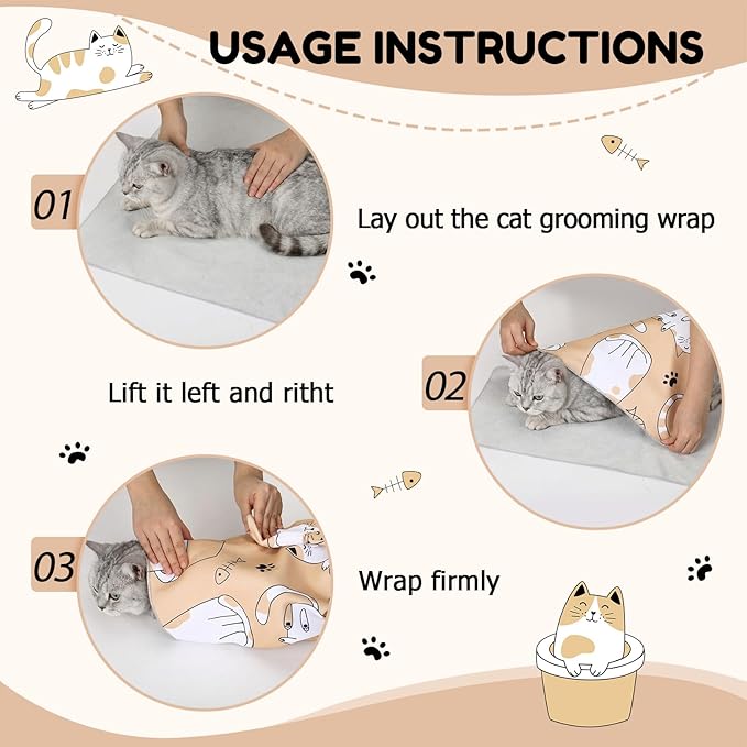 Shinylin 2 Pcs 27.6" Cat Grooming Wraps for Cutting Nails Self Adherent Cat Swaddle Wraps Anti Scratch Anti Escape Pet Tool for Medicine Nail Clipping Teeth Brushing Ear Cleaning