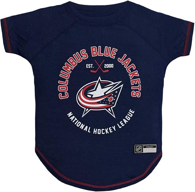 NHL Columbus Blue Jackets Tee Shirt for Dogs & Cats, Medium. - Are You A Hockey Fan? Let Your Pet Be An NHL Fan Too!