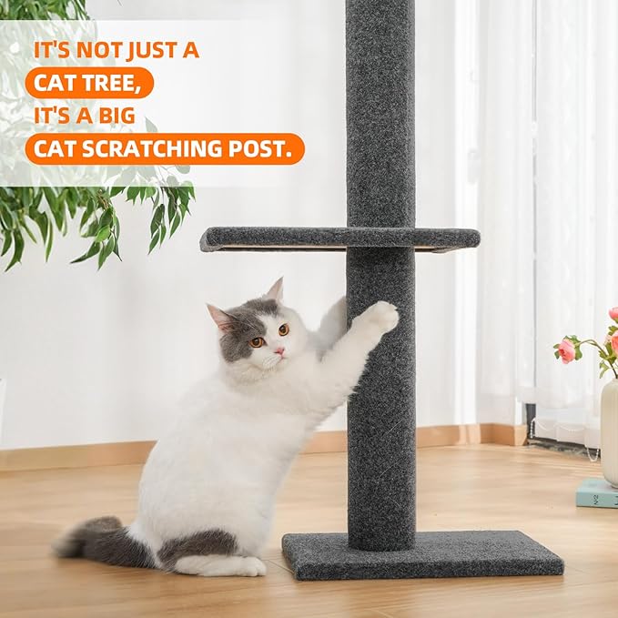 Cat Craft Floor-to-Ceiling Cat Tower, Adjustable 95-108 Inch Tall Carpet Cat Pole with Sisal Scratching Post & Mat, Stable Indoor Activity Furniture for Kitten & Adult Cats, Charcoal