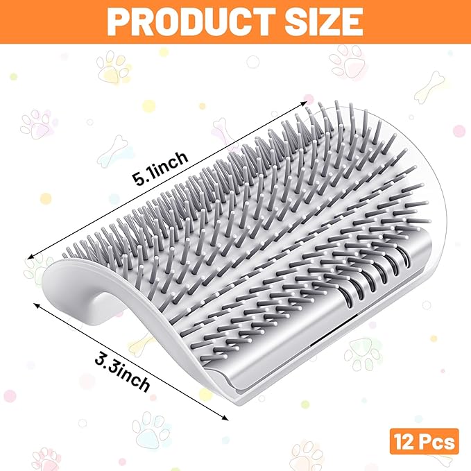 12 Pack Cat Self Groomer – Wall Corner Grooming Brushes for Cats and Small Pets – Soft Silicone Massage Brush for Shedding Control and Face Rubbing (Grey)
