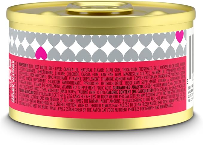 I AND LOVE AND YOU Wet Cat Food - Beef, Right Meow! Pâté Grain Free, Filler Free, 3oz Pack of 4 Cans