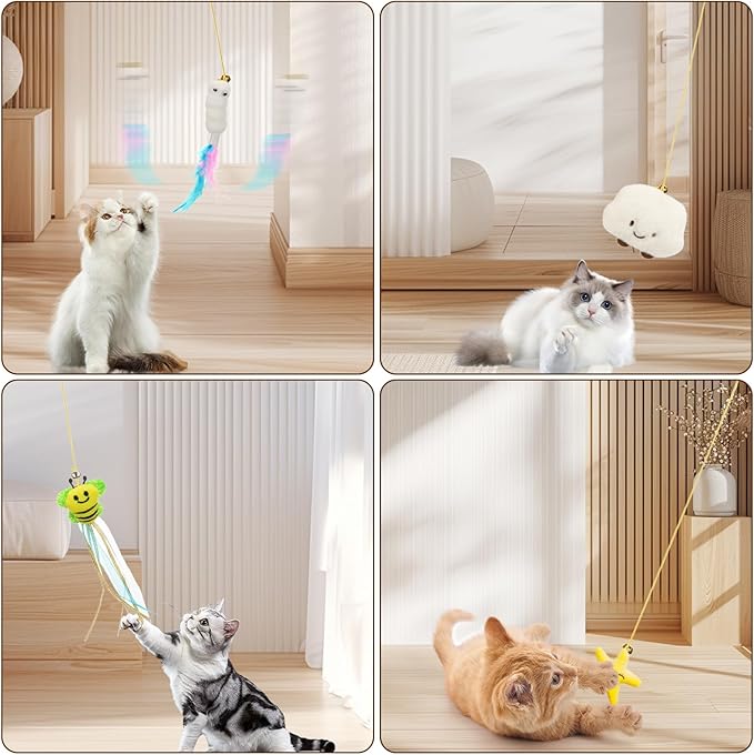 JIARON 6 PCS Interactive Cat Feather Toys, Indoor Hanging Retractable Cat Toy, Self Play Toys Make Fun Excecise