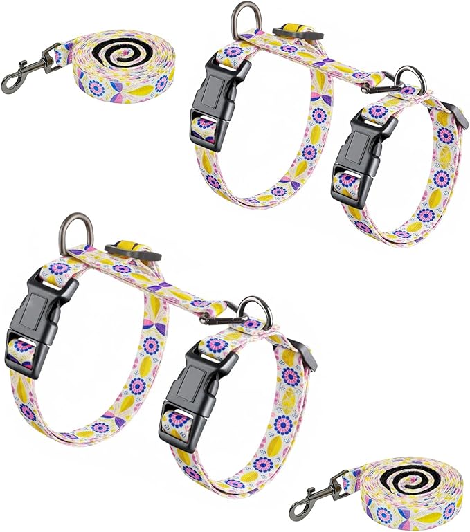 Halypet 2-Pack Cat Harness and Leash Set, Escape Proof 3-in-1 Adjustable Harness for Cats, Soft Lightweight, Easy On & Control for Walking, Travel & Outdoor Use, Pastel Floral, Small