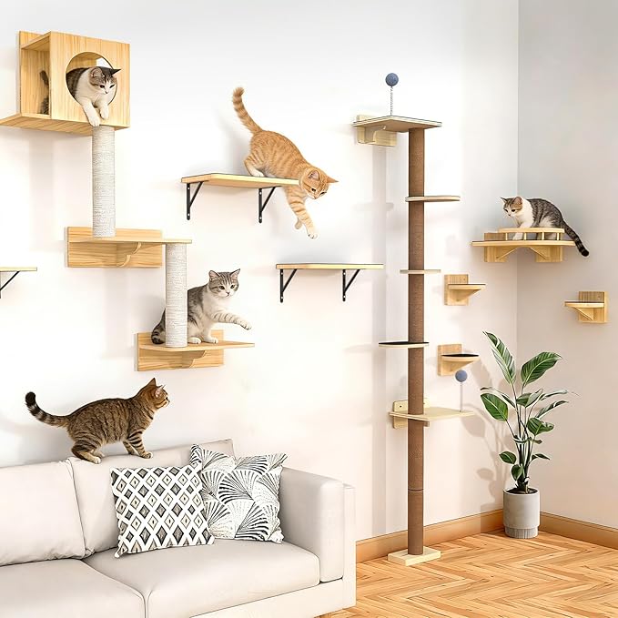 Cat Wall Shelves, 17 x 10 Inch Cat Walls Furniture, Wood Floating Shelf with Upgraded Installation, Kitten Wall Tree for Sleeping, Playing Climbing and Scratching