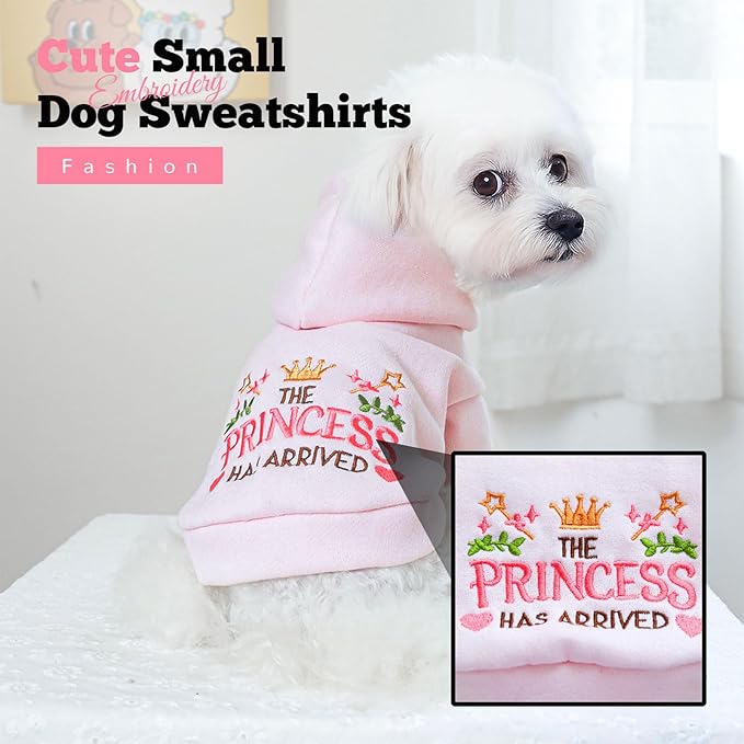 ABRRLO Small Dog Hoodie Clothes Cute Pink Princess Fleece Dog Sweater for Small Dogs Cats Girl Warm Puppy Sweatshirt with Leash D Ring Fall Winter XS Pet Outfits Chihuahua Yorkie Shihtzu(Pink,S)