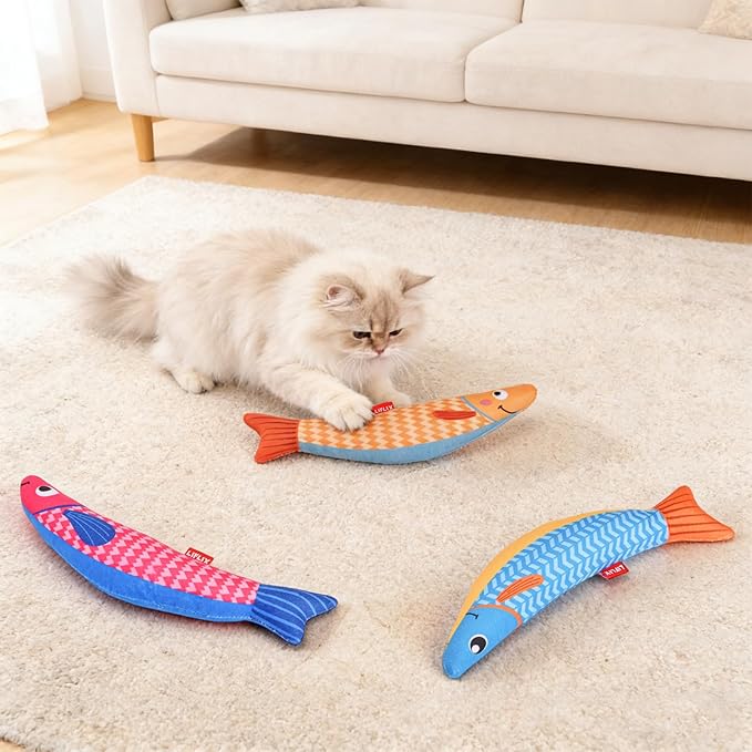 LIFLIX 3PCS Catnip Toys for Cats, Crinkle Cat Toy, Cat Fish Toy for Indoor Cats and Kittens, Cat Toys with Catnip, Interactive Crinkle Fish Cat Toys for Bored Indoor Cats