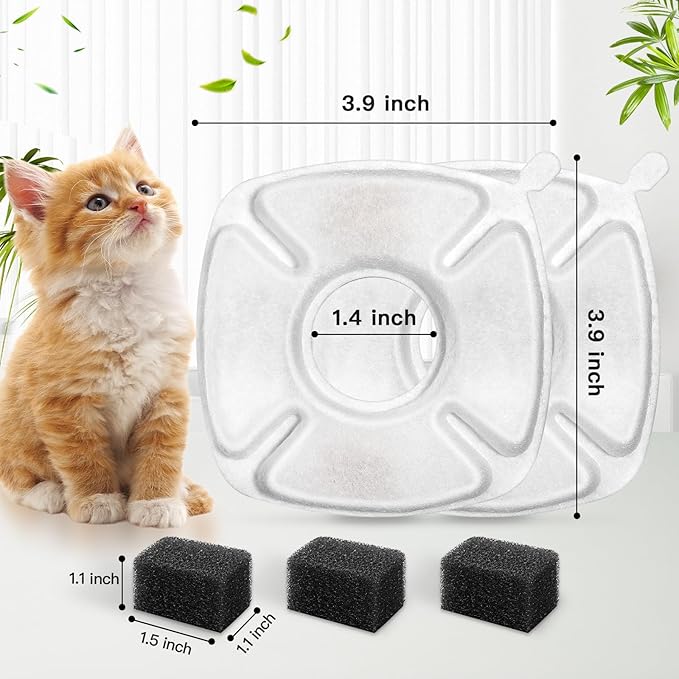 24 Pcs Cat Water Fountain Replacement Filters, 12 Pack Filters 12 Pack Pre- Sponges Fit for 67oz, 95oz, 135oz Automatic Pet Fountain Dog Water Dispenser