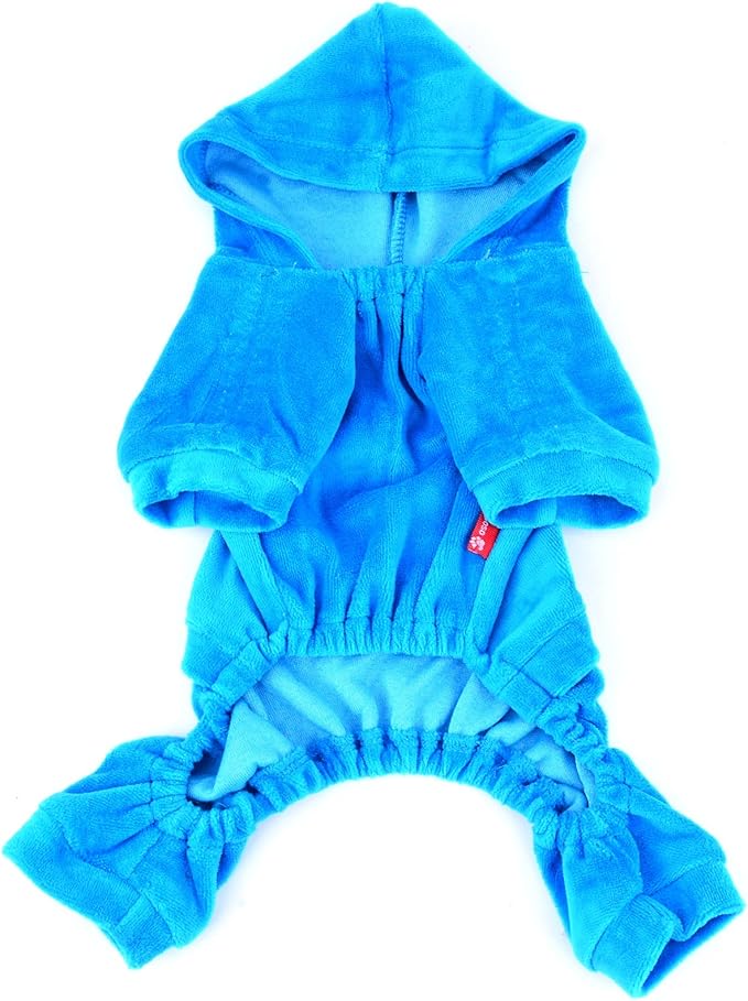 SMALLLEE_LUCKY_STORE Pet Clothes for Small Dog Cat Soft Velvet Crown Jumpsuit Coat Hooide Pajamas Tracksuit Blue XL
