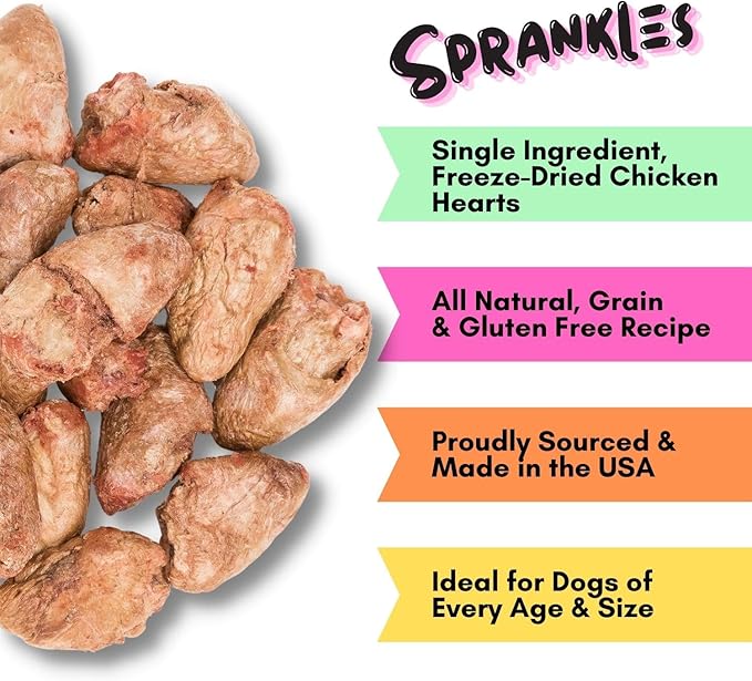 Freeze Dried Chicken Heart Treats for Cats & Dogs - 6 Oz Bag - Single Ingredient All Natural Grain-Free, High Protein, Made in USA - Perfect for Training, Topper or Snack (Chicken Hearts)