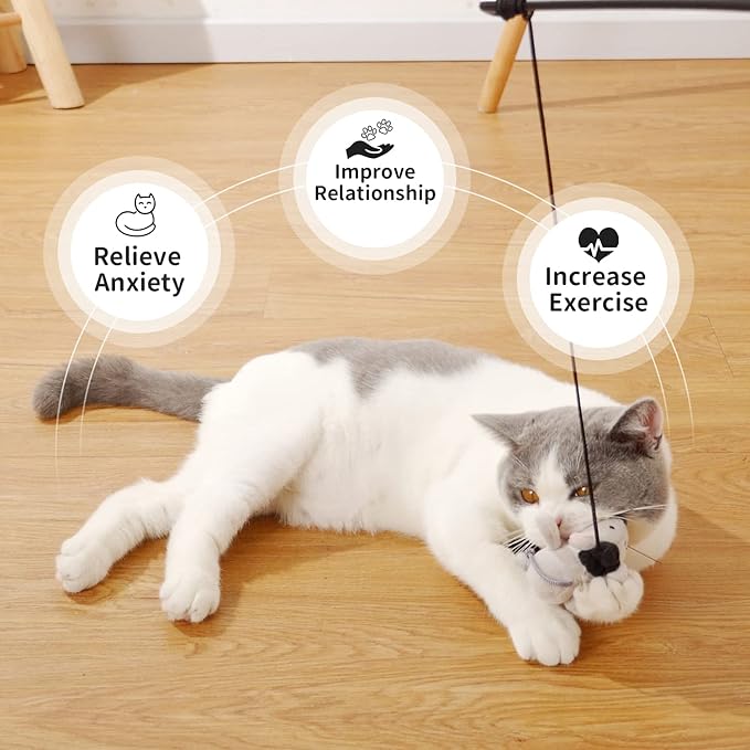PAZ'S GIFT Cat Wand Toy Cute Mouse Tease Cat Wand Interactive Indoor Toy Swing and Squeak Fun Toy Kitten Play with Cat Interactive Chase Movement Reduce Boredom Suitable for All Cat Toys