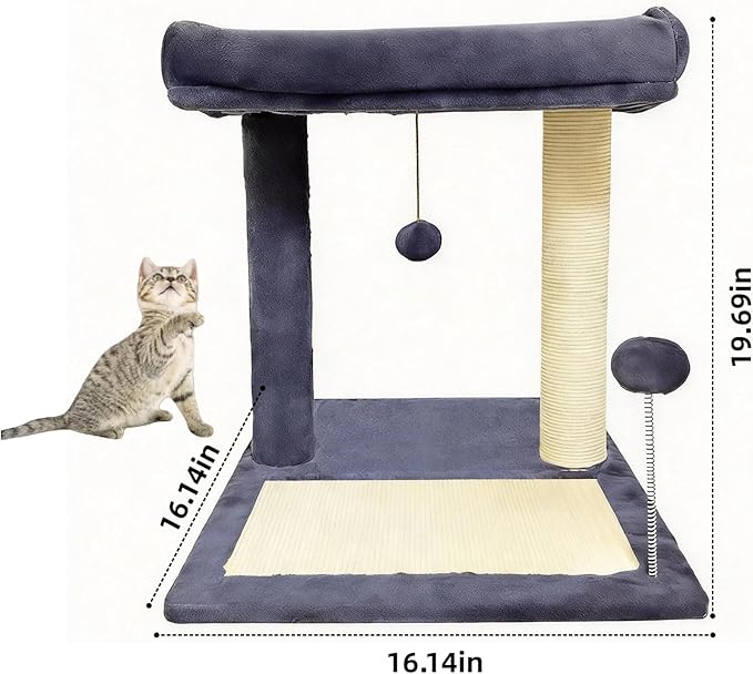 Cat Scratching Post, 19.69" H(50cm) Cat Tree with Cat Bed, Scratching Posts for Indoor Cats with Two Plush Balls Toy, Small Cat Tree for Kittens/Cats Playing and Relaxing (20 in Grey Cat Tree)