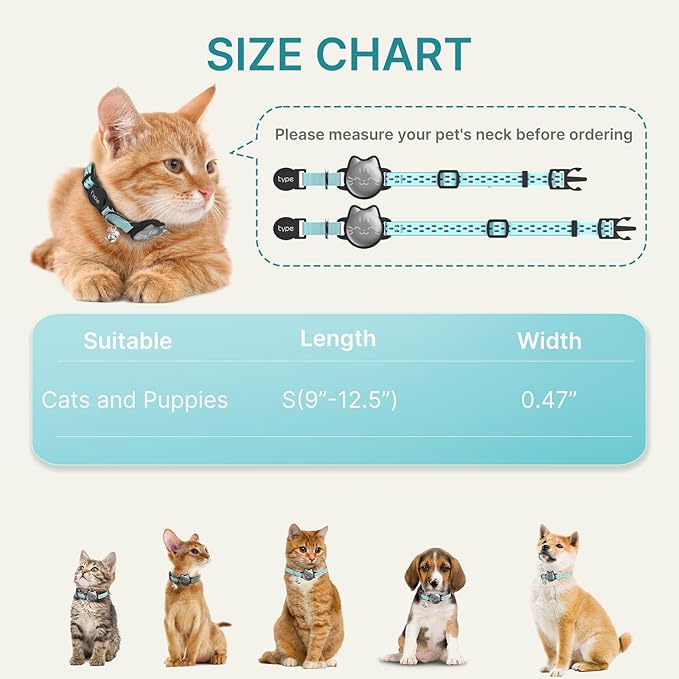 Waterproof Airtag 2nd & 1st Cat Collar, Breakaway Cat Airtag Collar with Luminous & Reflective Pattern Strap, Lightweight Kitten Collars for Apple Air tag, Hidden Holder - Cats, Kittens