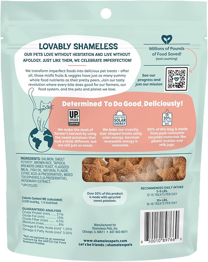 Shameless Pets Crunchy Cat Treats - Kitty Treats with Natural Salmon, Healthy Yam Good Flavors - 3-Pk