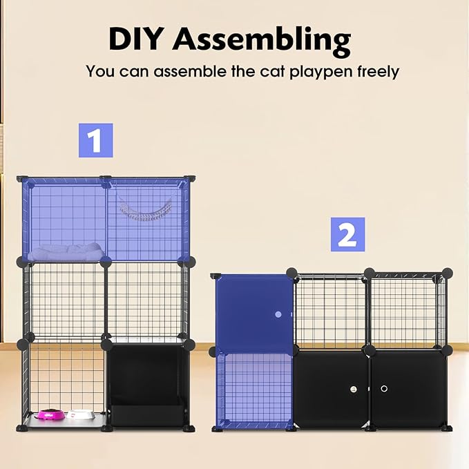 PAWING Cat Enclosure Indoor with Litter Box, 3-Tier Metal Wire Cat Cage, DIY Detachable Design for Cats, Kittens & Small Animals, Multi-Level Kennel