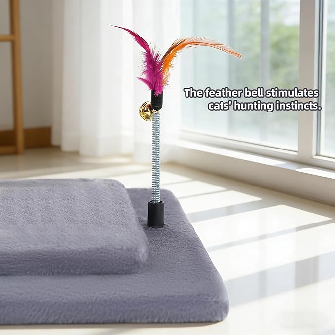 YUNIQUE Cat Scratching Post with Sisal Rope, Small Cat Tree with Dangling Balls & Feather for Kittens (Grey, 20.9)