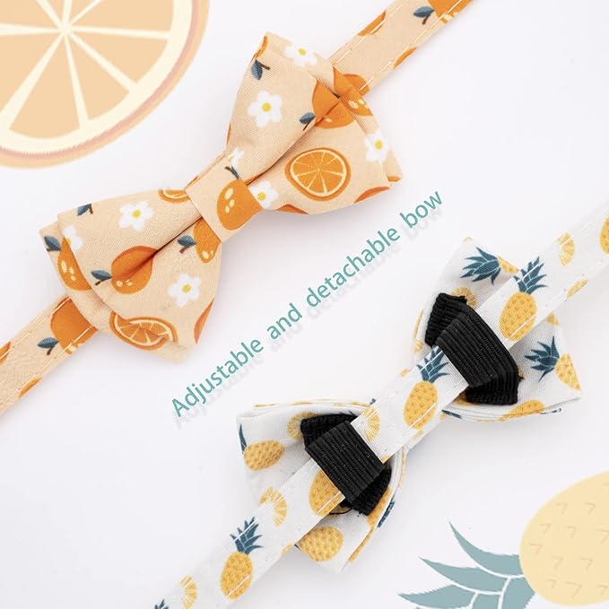 Faygarsle 2 Pack Cute Cats Collars with Bell Breakaway Bowtie Cat Collar for Male Female Cats Soft Fancy Orange Yellow Cat Collars Pineapple Orange Pattern Summer Cat Collar for Boy Girl Cats