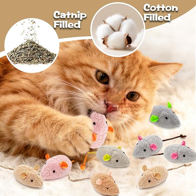 12 Pack Mouse Toys for Cats,Catnip Toy Mouse, Plush Mice Toys for Cats, Cat Nip Mice for Indoor Cat, Kitten Plushie Engaged Entertained Interactive Exercise Kicker Chew Fetch Toy (Value Bulk)