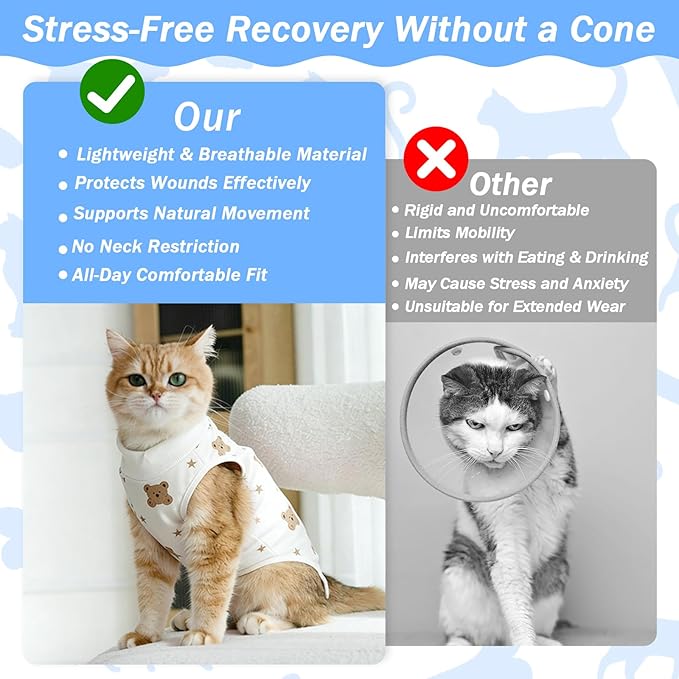 Coppthinktu Cat Recovery Suit Female, Breathable Cat Onesie After Surgery Female for Abdominal Wounds or Skin Diseases, Surgery Recovery Suit Kitten Surgical Onesie After Spay Wear Anti Licking