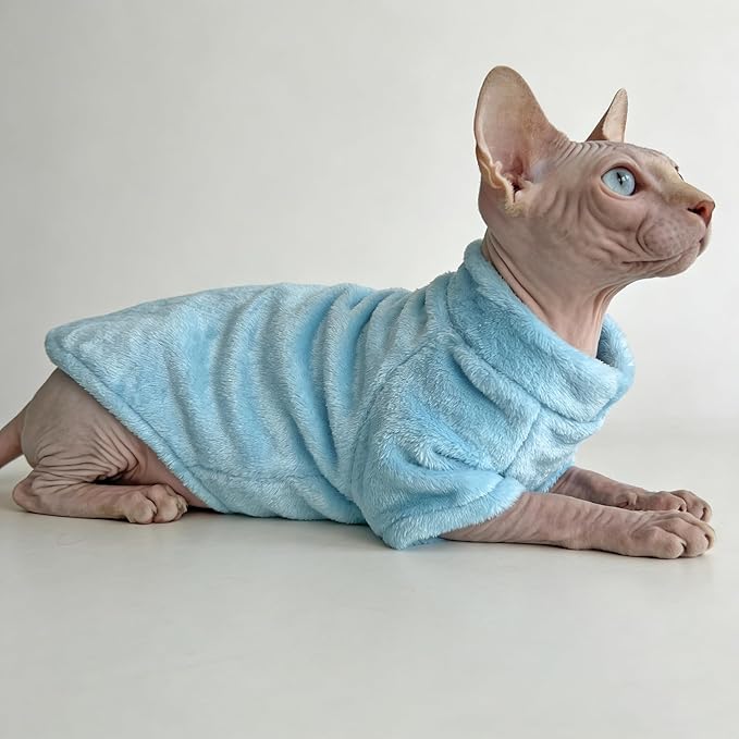 Sphynx Cat Clothes,Sphynx Hairless Cat Clothes Sweaters for Cats Only, Sphinx Kitten Cloth Winter Coat Outfits Apparel for Cornish Rex and Devon Rex, Puppy Small Dog Sweater,Blue,XL