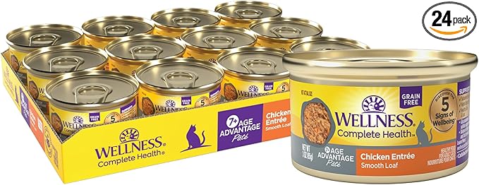 Wellness Complete Health Age Advantage Senior Canned Wet Cat Food, Natural, Protein Rich, Grain Free, Chicken Entrée Recipe, 3 oz, Pack of 24 Cans