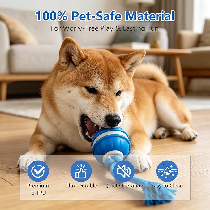 Interactive Dog Ball, 360° Self-Moving Dog Toy with LED Lights & Squeaker, Automatic Fetch Toy for Boredom & Training, USB-C Rechargeable Smart Pet Toy for Small Medium Dogs & Cats