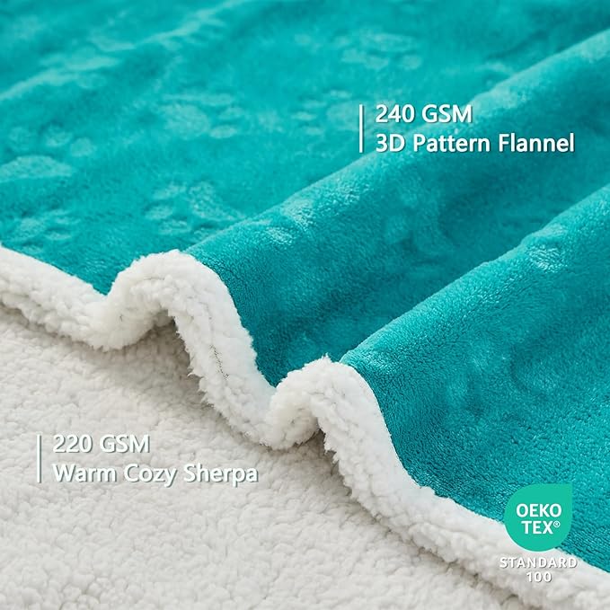 Qeils Pet Blankets for Cats - Waterproof Cat Blanket Washable - Sherpa Fleece Puppy Blanket, Soft Plush Reversible Throw Protector for Bed Couch Car Sofa, 25"X30", Teal