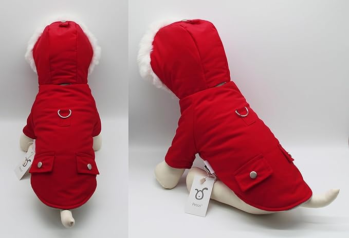 Pet Warm Dog Coat for Winter Cold Weather Clothes Hooded Dog Jacket Small Puppies Medium Large Dog Cat Clothes Insulated Padded Snow Parka (Red, XX-Large)