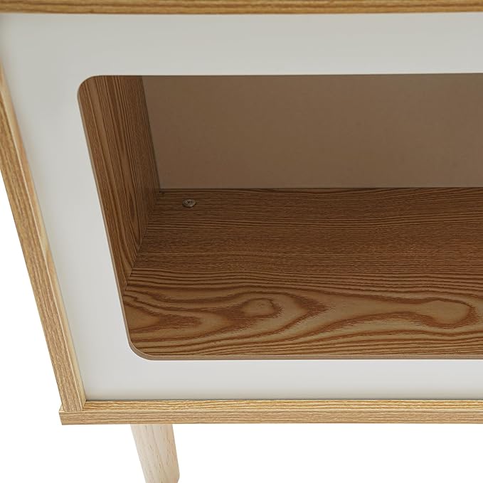 Solid Wood Cat House Nightstand, TV-Shaped Pet Bed with Peek-a-Hole, Modern Cat Furniture for Indoor Cats, Multi-Functional Bedside Table Load 165lb, 19.7" L x 11.4" W x 15.7" H