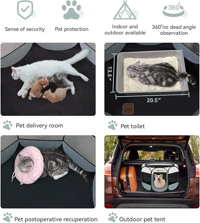 Siedihit Medium Dog Cat Playpen, Puppy Pet Playpen Indoor for Dog Crate Tent Cage Outdoor, Portable Pop Up Dogs Enclosure Kennel with Carrying Case for Dogs/Cats/Rabbits (Grey with Pad, Medium)