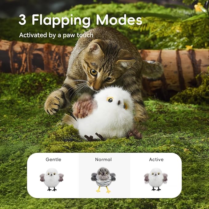 FUNNYDUCK Interactive Cat Toys for Indoor Cats, Flapping Bird Cat Toy with Chirping Sound, Touch Activated Flying Bird Cat Toy, Rechargeable Interactive Flappy Bird Cat Toys for Bored Indoor Cats