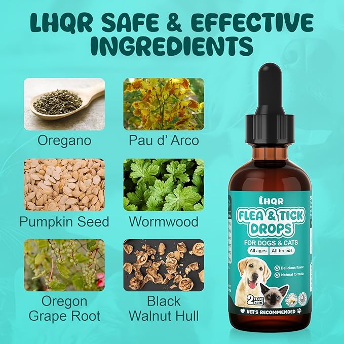 Flea & Tick Support for Dogs and Cats, Supports Healthy Skin Coat & Digestion, Herbal Ingredients Suit for All Breeds and Sizes -Vanilla-2 FL Oz