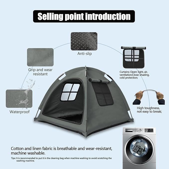 Anti-Anxiety Open Pet Tent, Calming Hideaway Monitoring Bed for Cats & Small Dogs, Breathable Mesh, Tool-Free Setup, Indoor Outdoor Travel, Grey